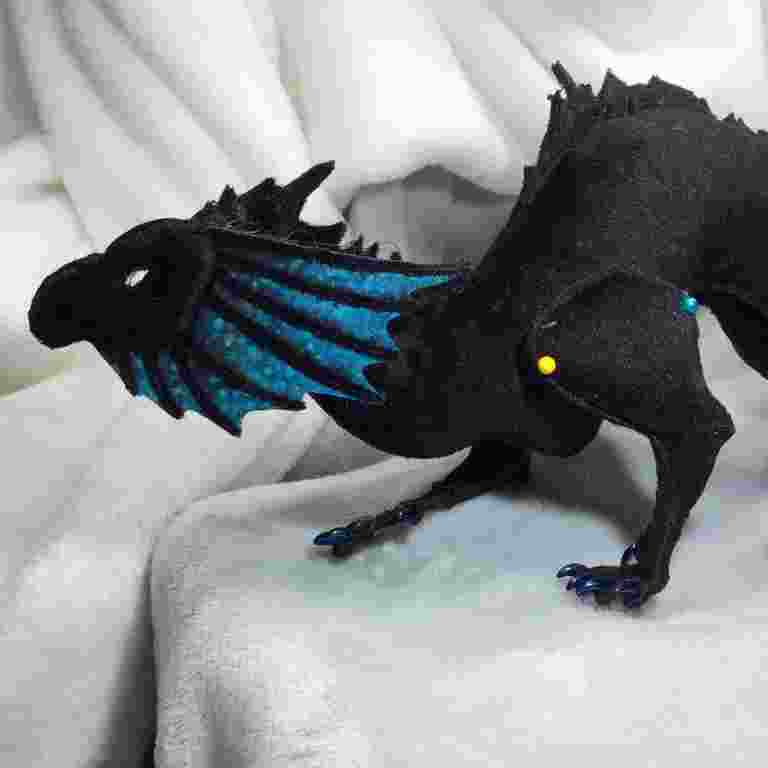 Large velvet dragon sculpture work in progress